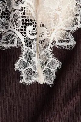 Body string en coton avec encolure en V - Marron foncé — photo 4