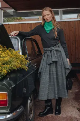 Jupe midi à carreaux Femme — photo 3