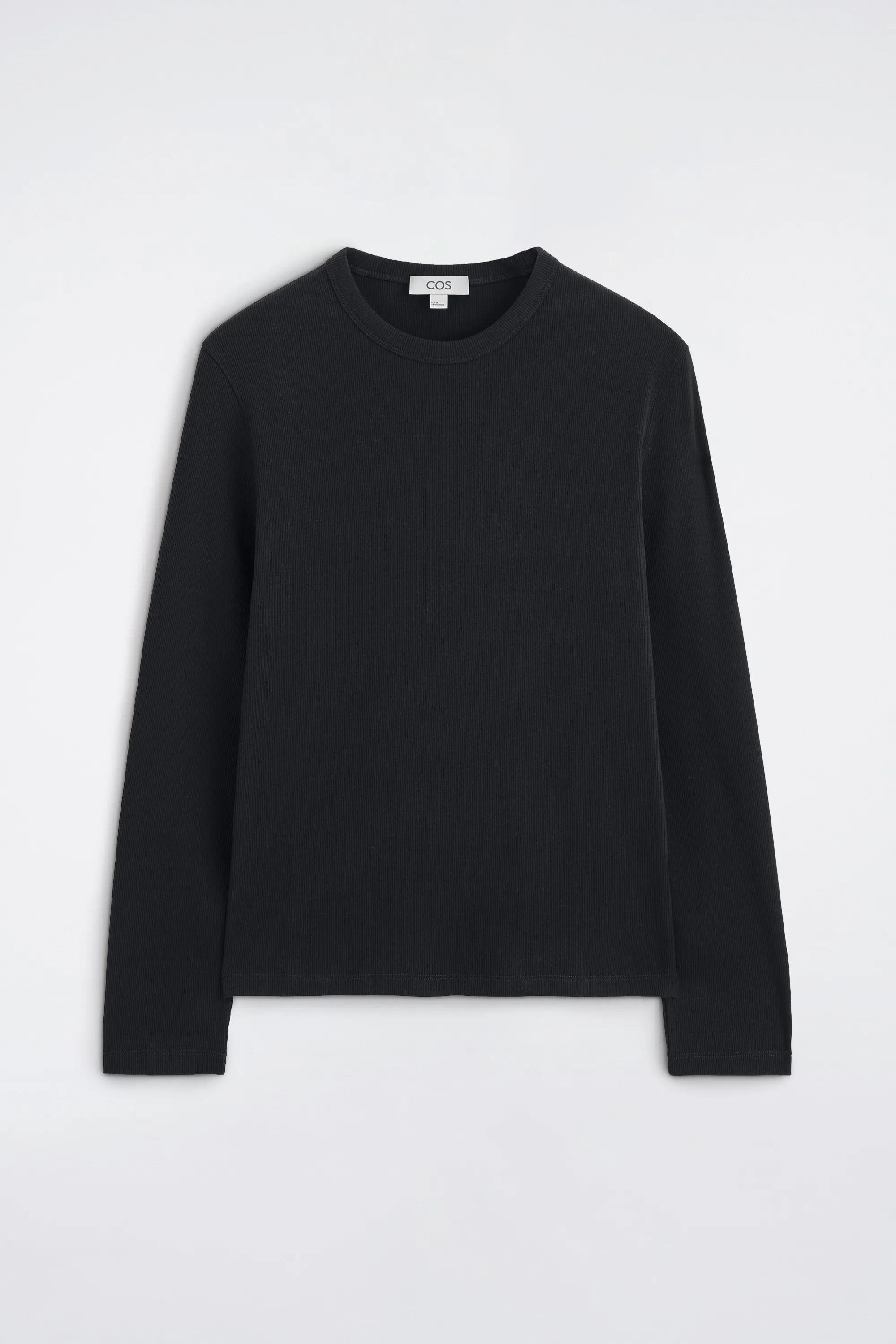 T-SHIRT SLIM À MANCHES LONGUES EN COTON CÔTELÉ - NOIR