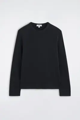T-SHIRT SLIM À MANCHES LONGUES EN COTON CÔTELÉ - NOIR — photo 1