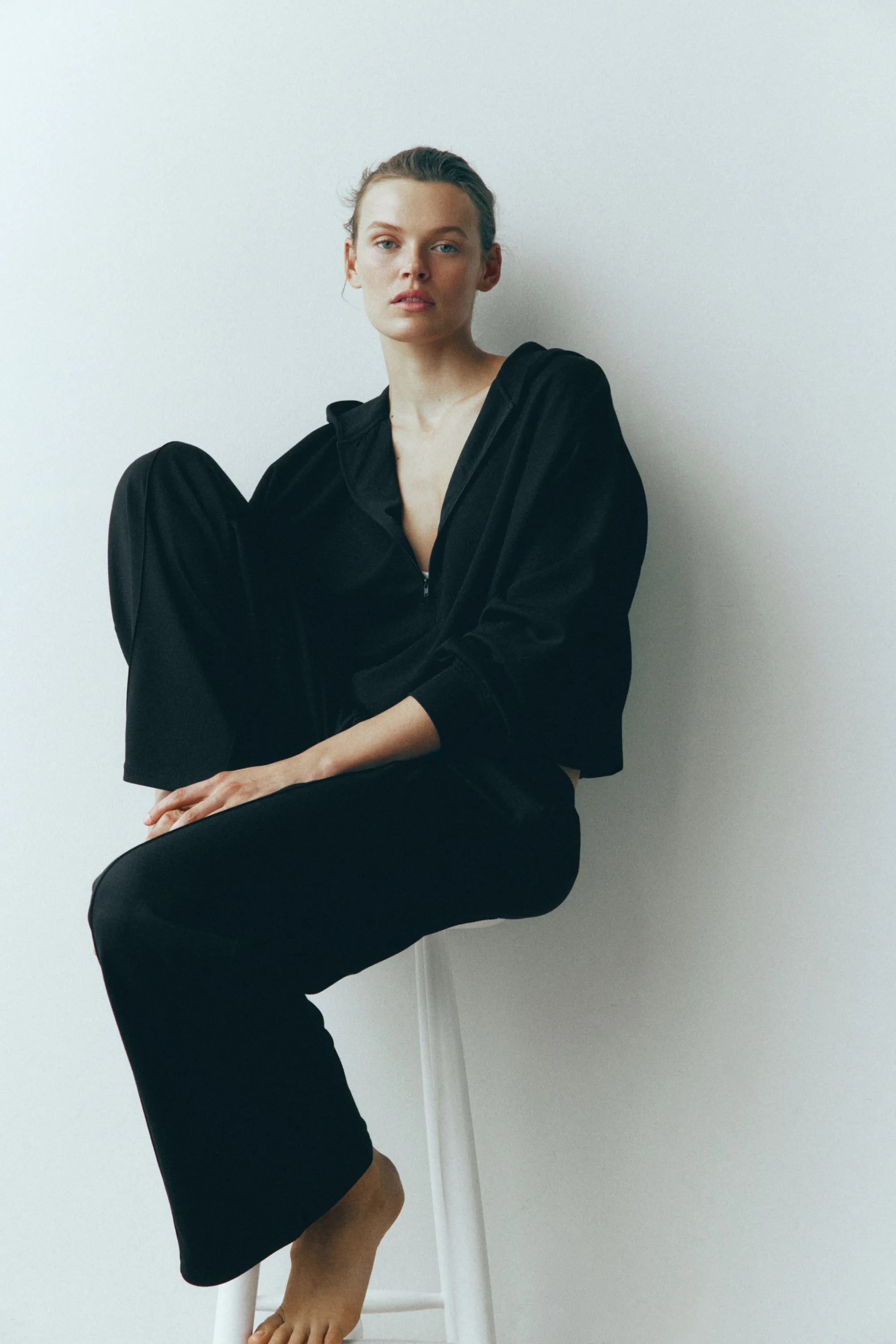 Pantalon à cordon en viscose mélangée - Noir