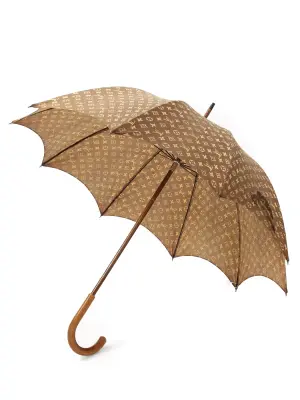 Parapluie ou ombrelle en coton imprimé monogram marron et beige — photo 4