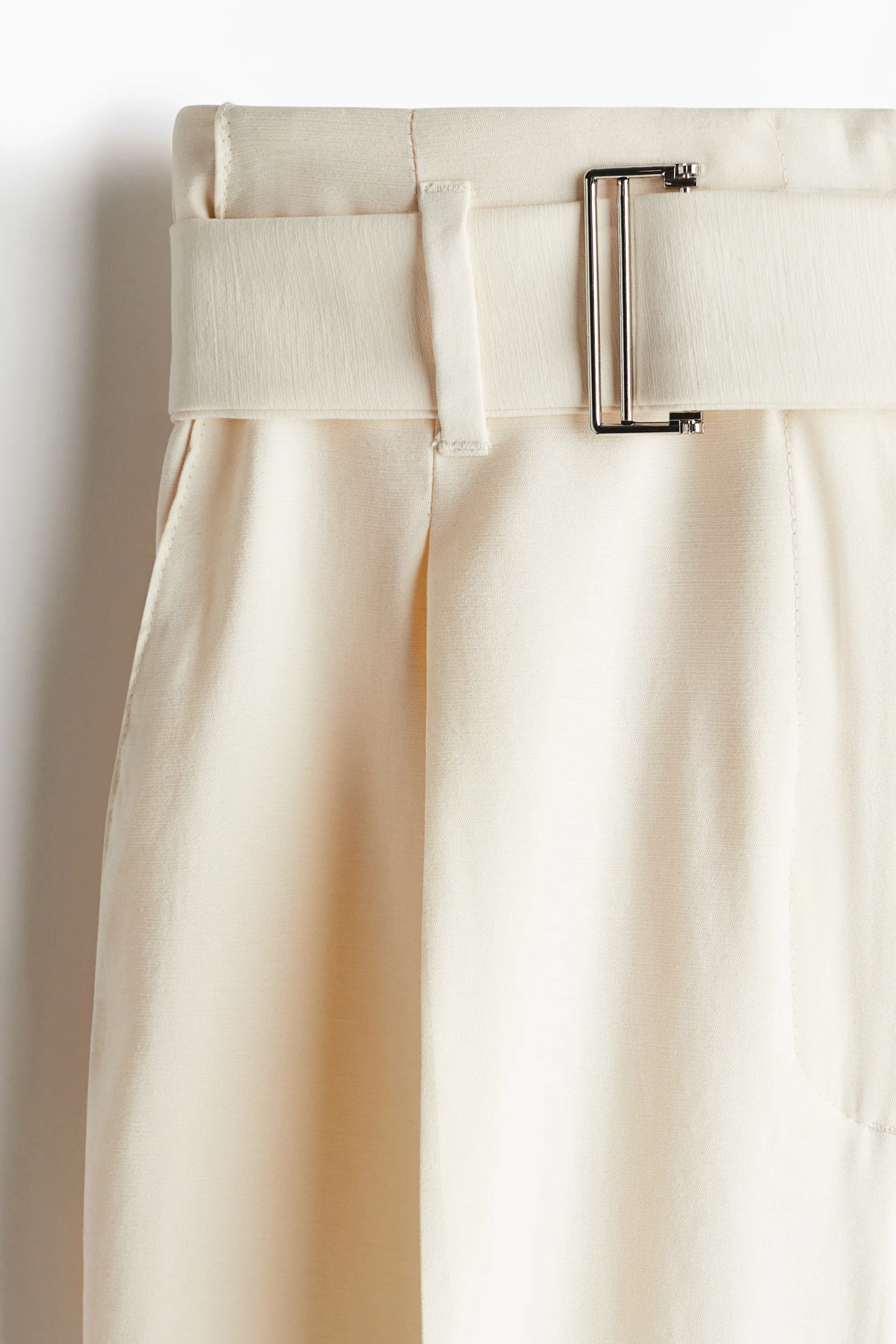 Pantalon large avec ceinture - Crème