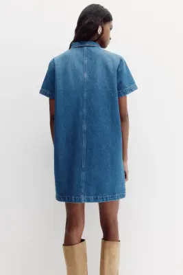 Robe en denim avec col - Bleu denim — photo 3