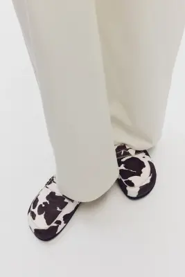 Mules mocassins en cuir - Blanc/imprimé peau de vache — photo 1