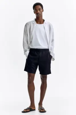 Short Regular Fit en lin - Noir — photo 2
