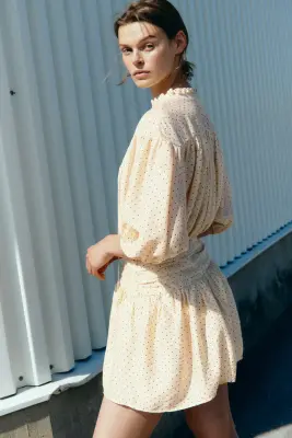 Robe tunique à effet drapé - Beige clair/pois — photo 3