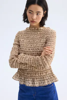 Top smocké - Beige/fleuri — photo 2