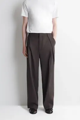 PANTALON LARGE DÉCONTRACTÉ À PLIS - BRUN — photo 1