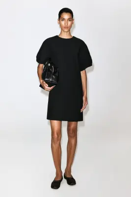 ROBE COURTE NERVURÉE EN COTON - NOIR — photo 1