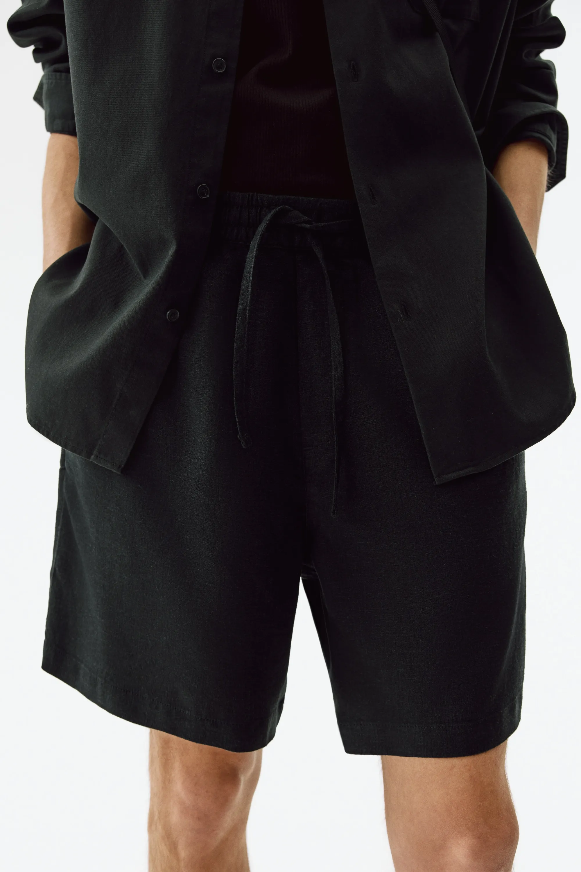 Short Relaxed Fit en lin mélangé - Noir