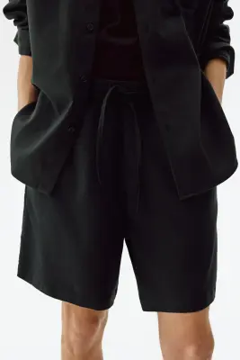 Short Relaxed Fit en lin mélangé - Noir — photo 1