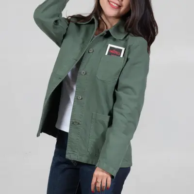 Veste de travail en croisé coton bio 1G/4F - Vert Jade — photo 2