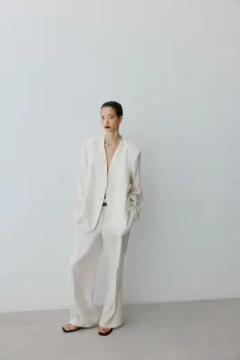 Pantalon chic avec ceinture - Crème — photo 2