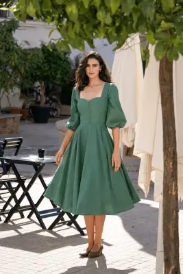 Bardetta Linen Dress - Green — photo 4