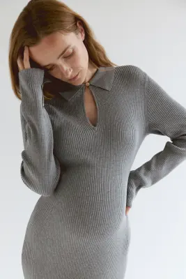 MAMA Robe en maille côtelée - Gris chiné — photo 2