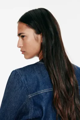 Veste sans col en denim - Bleu denim foncé — photo 2
