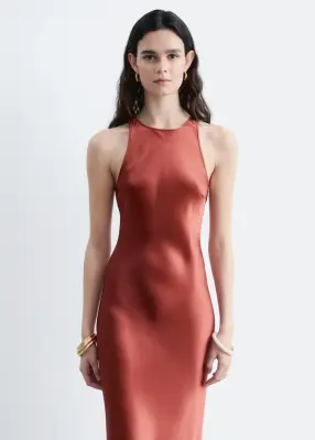 Robe midi en satin sans manches - Rouge foncé — photo 2