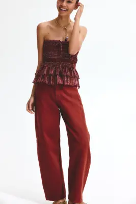 Top bandeau smocké - Orange/motif cachemire — photo 1