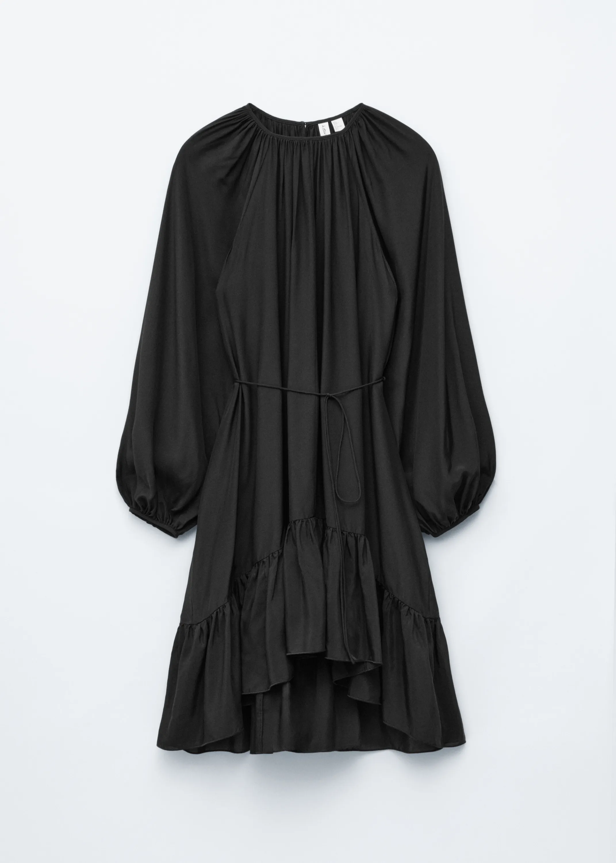 Robe courte volantée à manches bouffantes - Noir