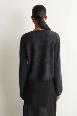 CARDIGAN À COL ROND EN PUR CACHEMIRE BROSSÉ - GRIS FONCÉ — photo 4