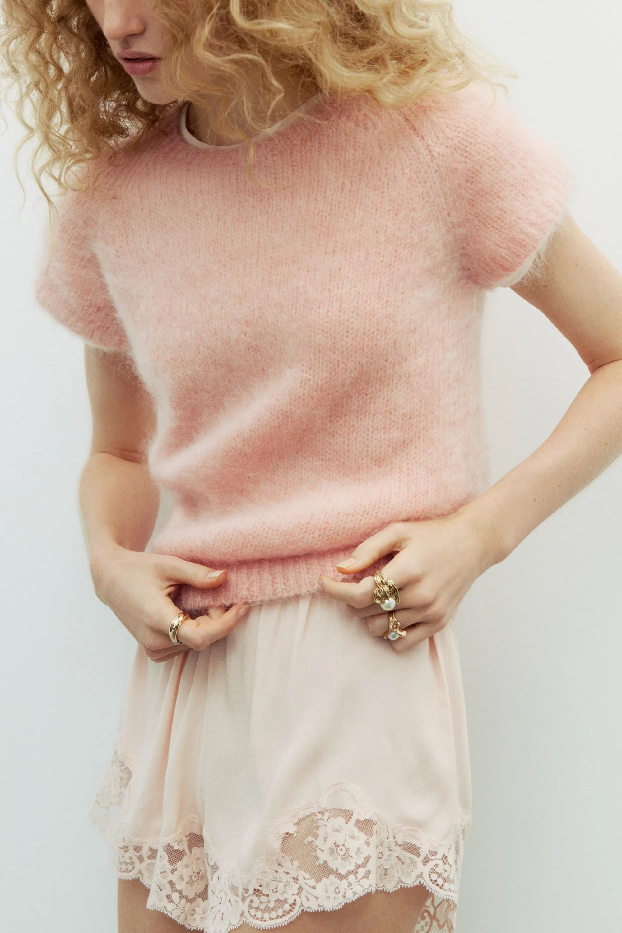 Top en mohair mélangé - Rose poudré