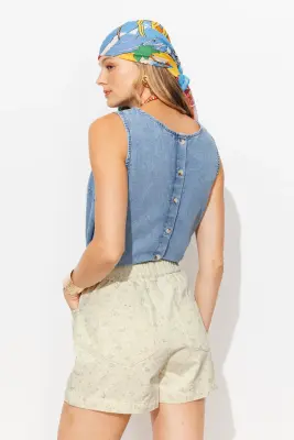Short à fleurs en toile Femme — photo 4