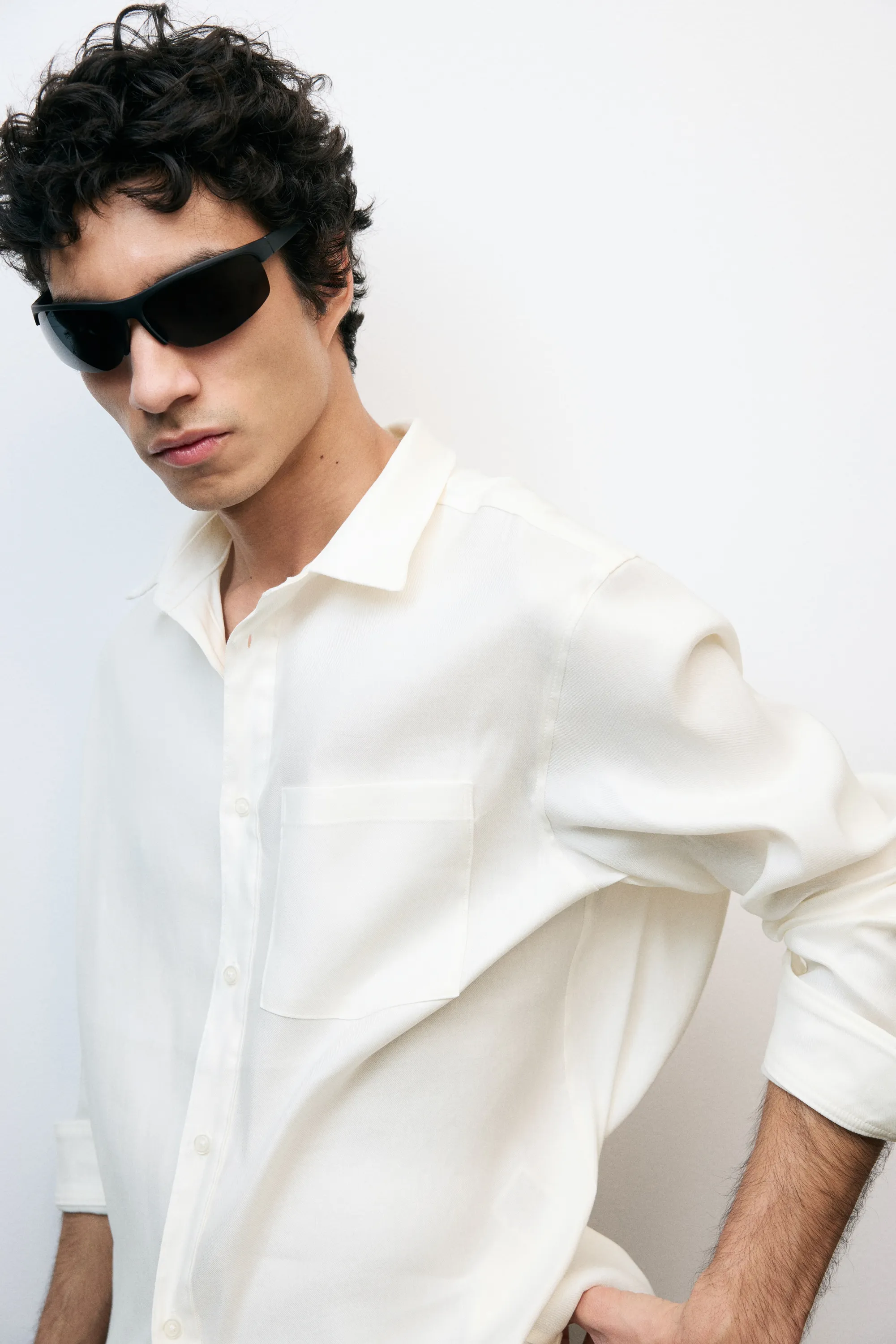 Chemise Easy-care Regular Fit en lin mélangé - Blanc