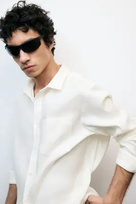 Chemise Easy-care Regular Fit en lin mélangé - Blanc — photo 1
