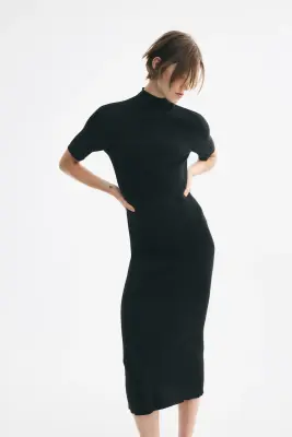 Robe en maille fine de soie mélangée - Noir — photo 1