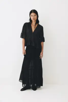 Blouse en viscose avec dentelle - Gris charbon — photo 1