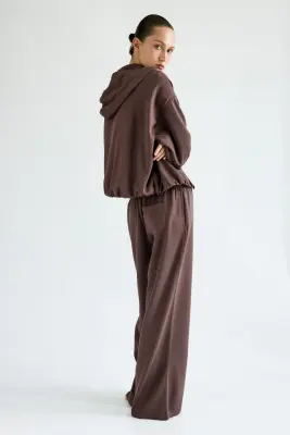 Veste à capuche zippée en viscose mélangée - Taupe foncé — photo 4