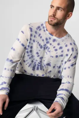 Pull Blue Moon Tie-dye Col Rond Manches Longues en Cachemire — photo 5