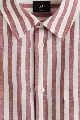 Chemise Relaxed Fit en lin mélangé - Rouge rouille/rayé — photo 4