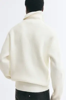 Pull à col zippé Relaxed Fit en maille côtelée - Crème — photo 2
