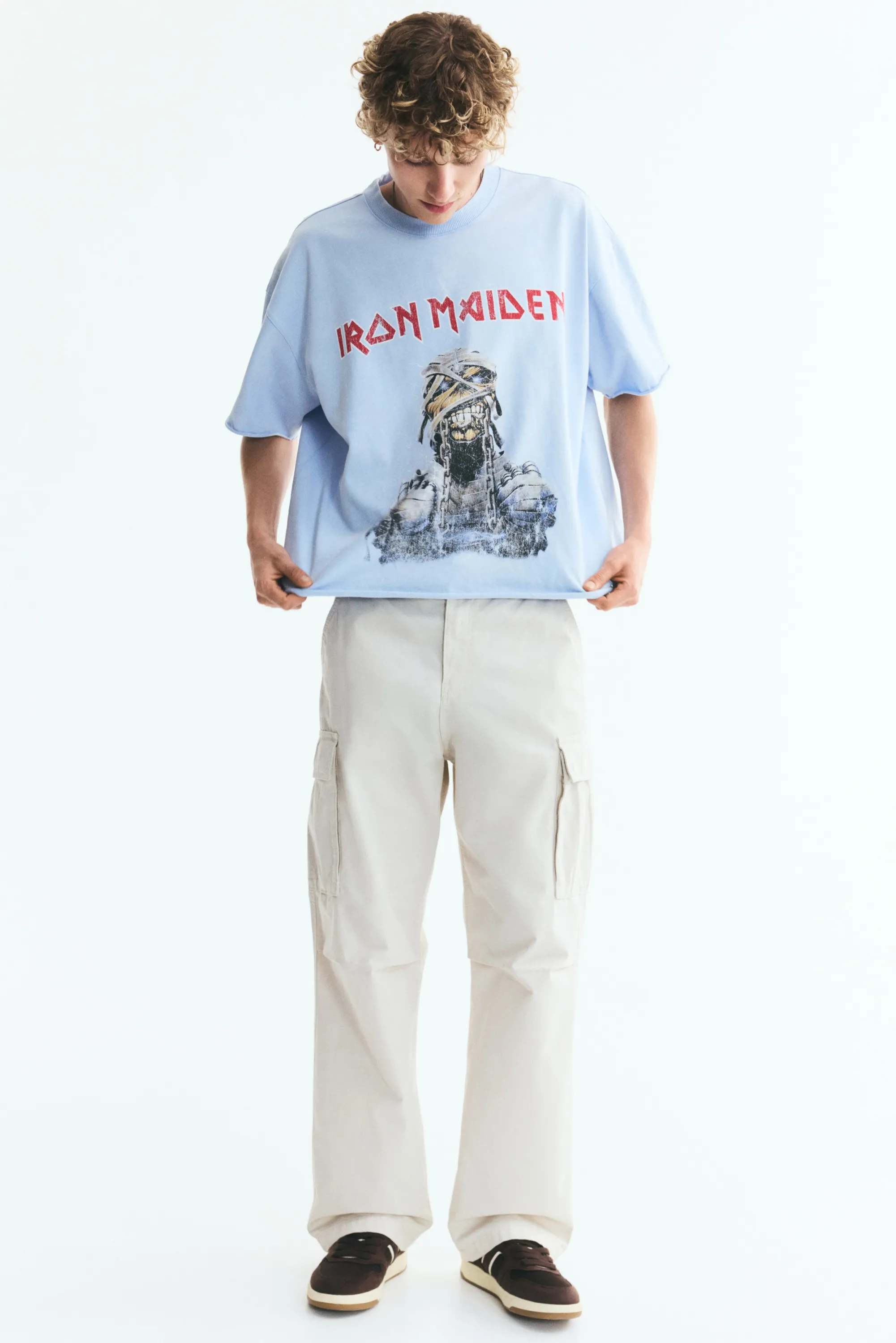 T-shirt imprimé Oversized Fit en coton - Bleu clair/Iron Maiden