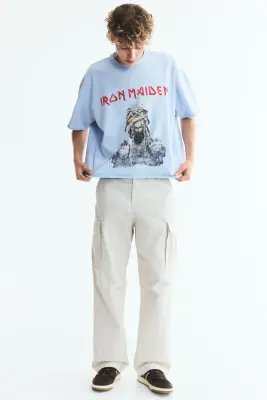 T-shirt imprimé Oversized Fit en coton - Bleu clair/Iron Maiden — photo 1