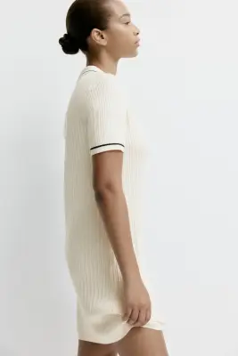 Robe polo en maille torsadée - Crème — photo 3