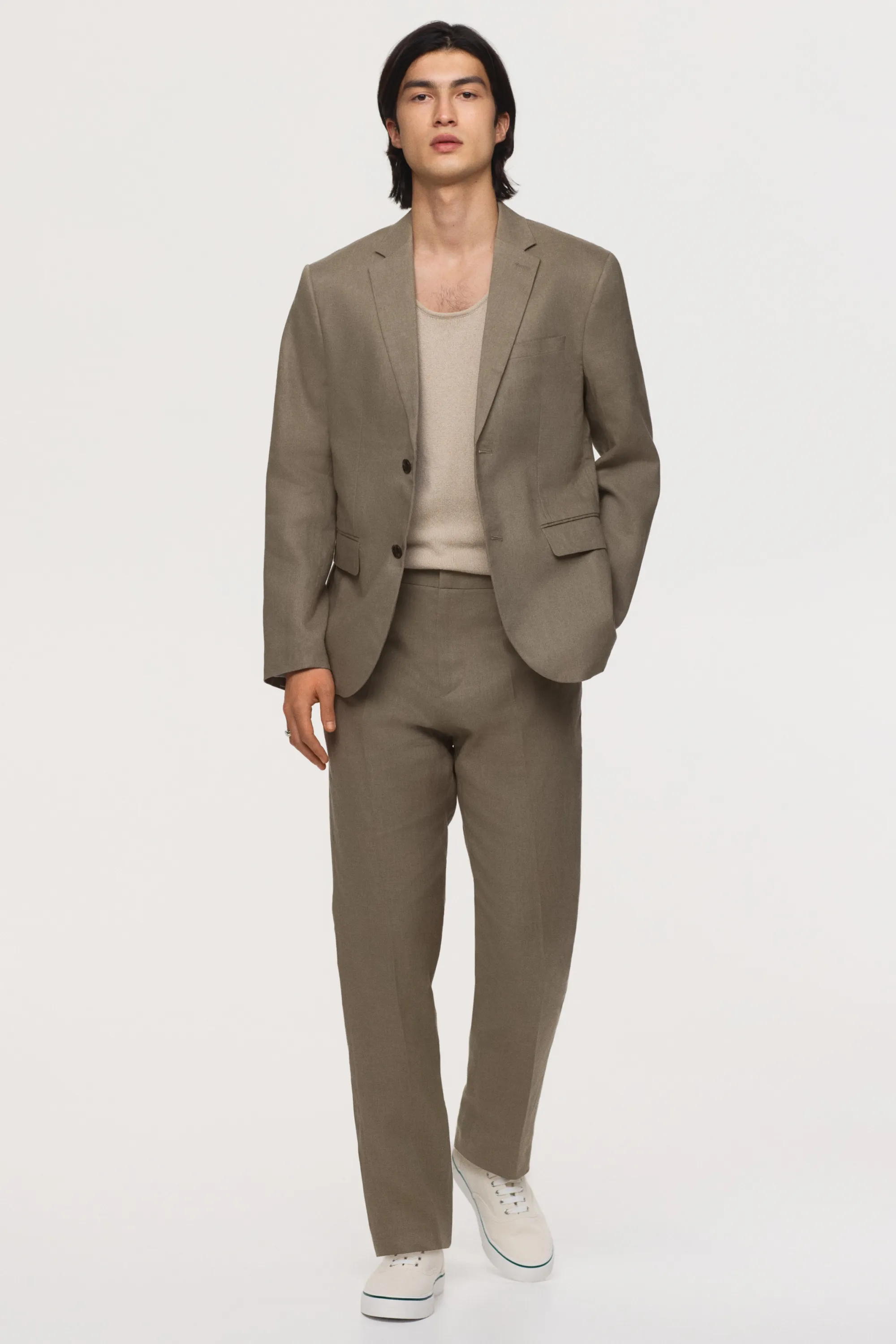 Veste Slim Fit en lin - Vert kaki