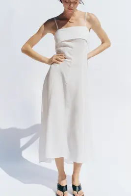 Robe à bretelles fines en lin mélangé - Blanc — photo 2
