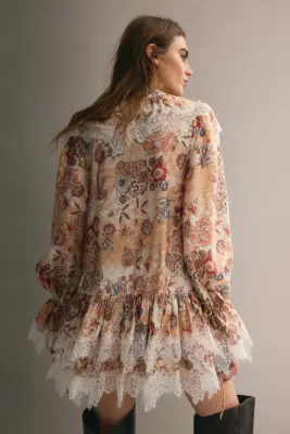 Robe avec dentelle - Beige/motif — photo 4