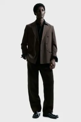 Veste Regular Fit à fermeture croisée - Marron/rayures tennis — photo 1