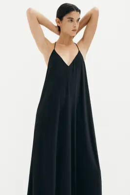 Robe à bretelles fines avec dentelle - Noir — photo 2