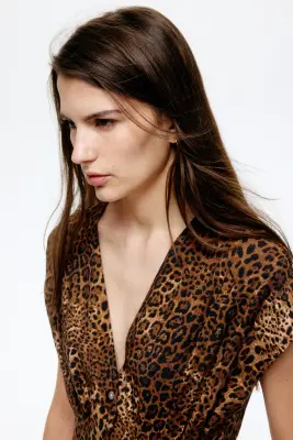 Robe midi à boutons - Marron foncé/imprimé léopard — photo 2