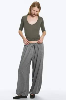 Pantalon bouffant mi-haut doux - Gris chiné — photo 1