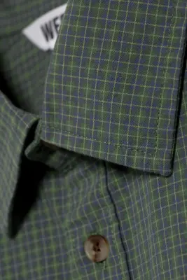 Chemise carrée à manches longues en popeline de coton - Carreaux verts — photo 4