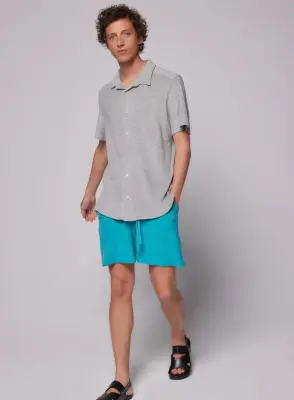 Chemise Gris chiné clair Col Chemise Manches Courtes en Coton / Modal