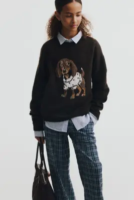Pantalon à jambes larges en coton - Bleu marine/carreaux — photo 1