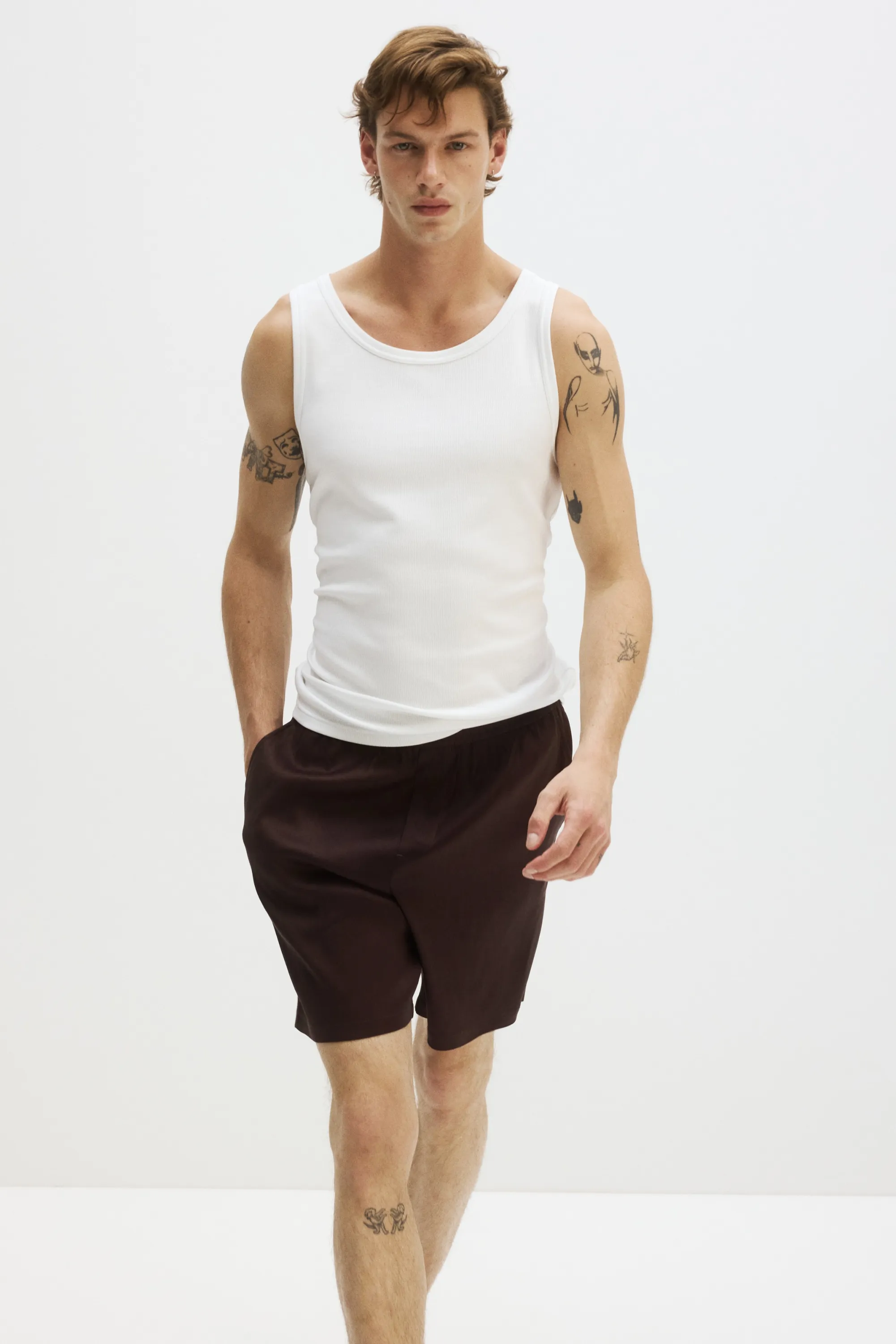 Short Easy-care Relaxed Fit en lin mélangé - Marron foncé