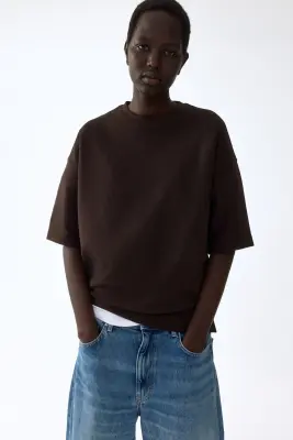 T-shirt en interlock - Marron foncé — photo 1